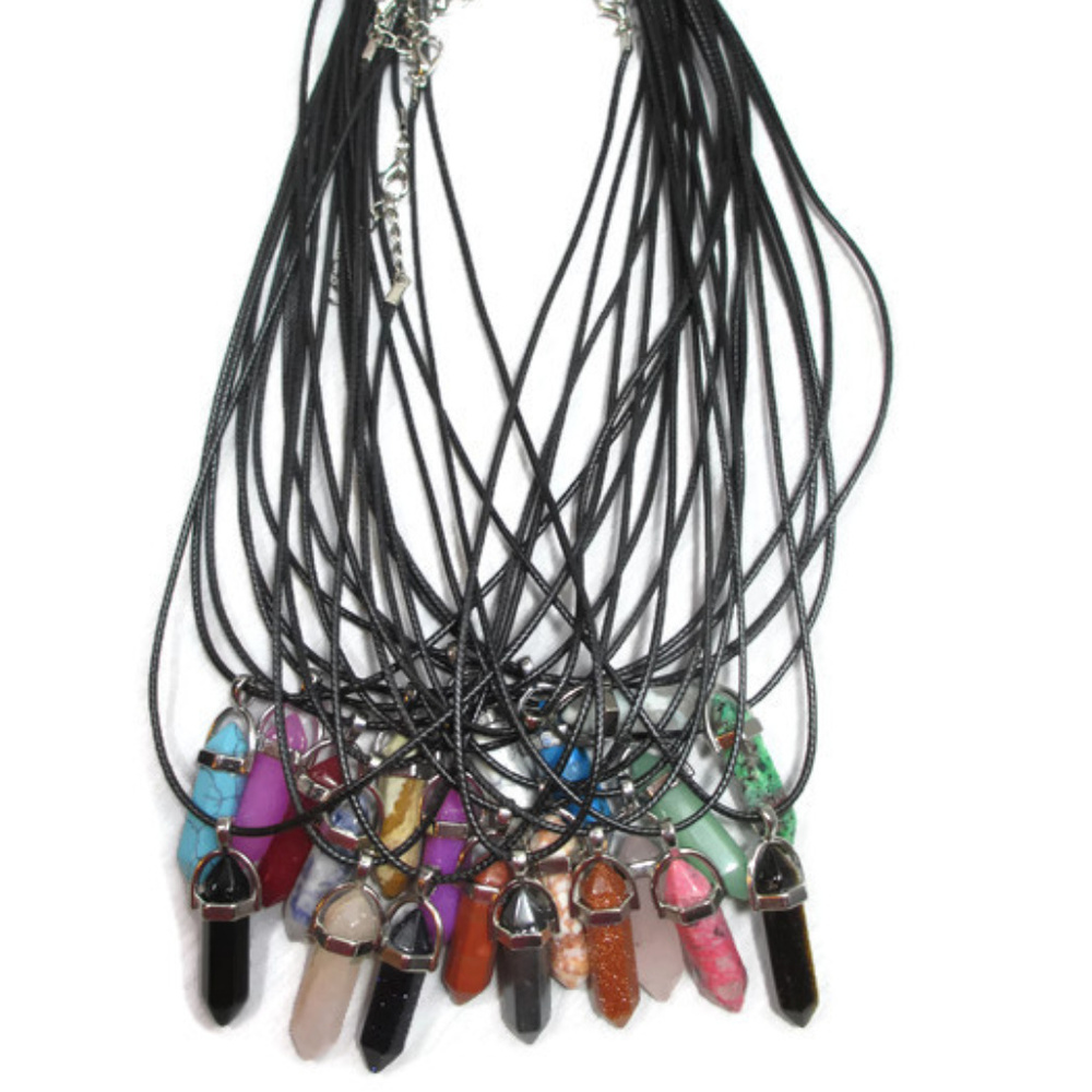 Natural Stone Healing Crystal Necklace Waxed Cord